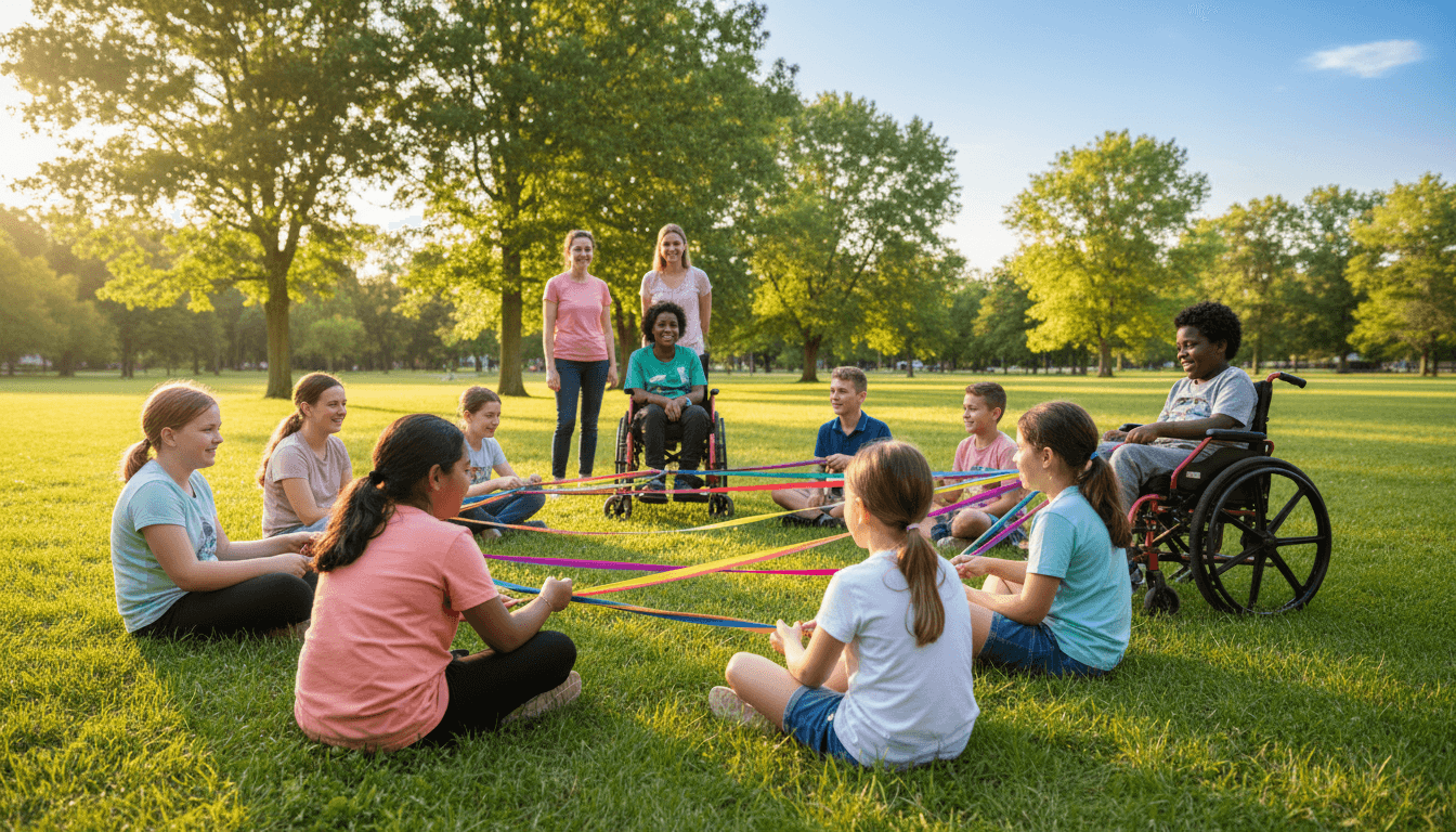 Parent and child sitting together at an outdoor community gathering